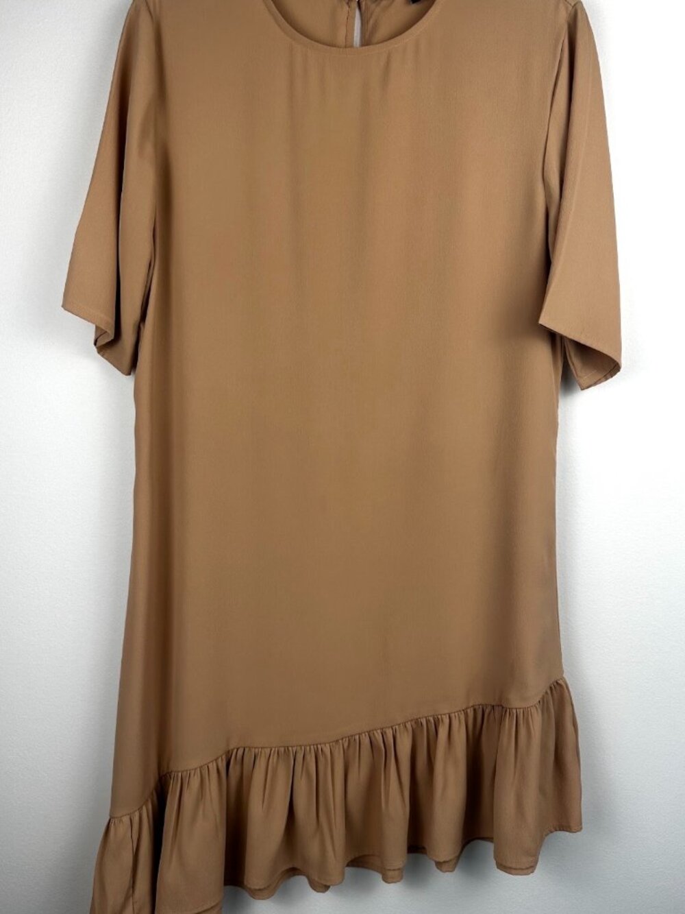 Walter Baker Tan Asymmetrical Ruffle Hem Dress Size 4
